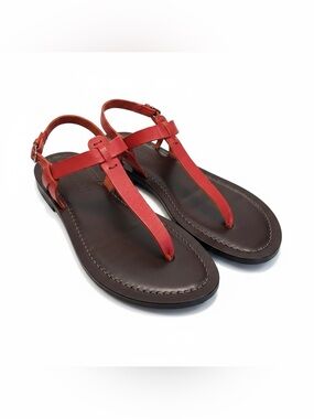 Garnet Hill Red Leather T-Bar Sandals